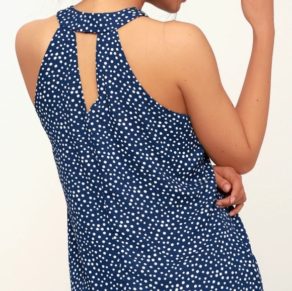 Lulu's Navy Blue Polka Dot Tie-Neck Sleeveless Top - Picture 3 of 4